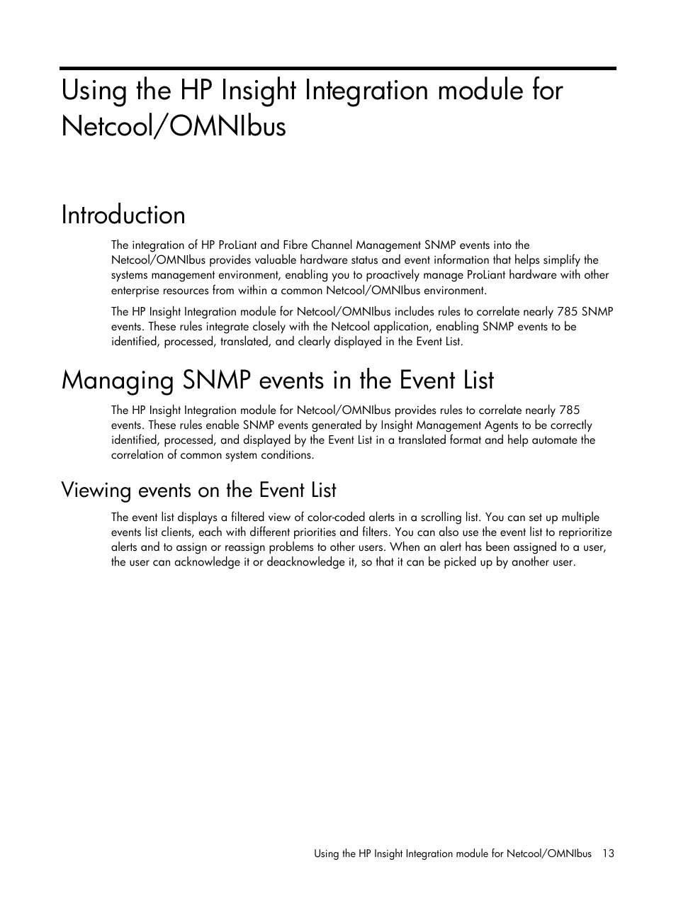 Introduction, Managing snmp events in the event list, Viewing events on the event list | HP Insight Management for Tivoli User Manual | Page 13 / 270