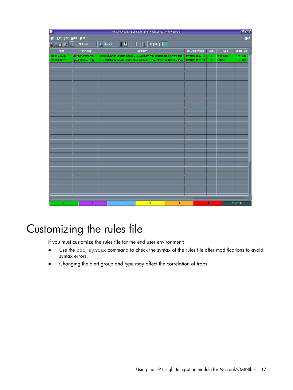 Customizing the rules file | HP Insight Management for Tivoli User Manual | Page 17 / 270