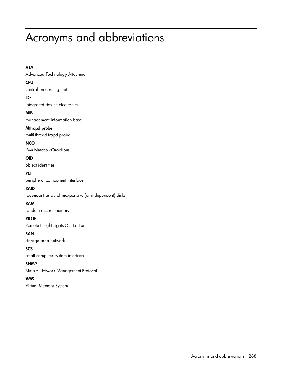 Acronyms and abbreviations | HP Insight Management for Tivoli User Manual | Page 268 / 270