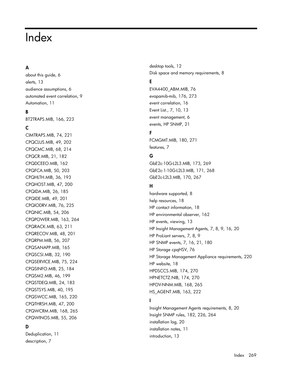 Index | HP Insight Management for Tivoli User Manual | Page 269 / 270