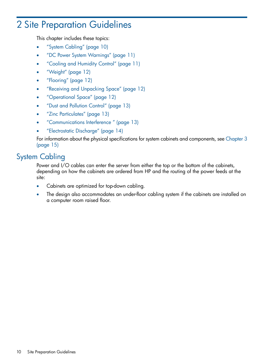 2 site preparation guidelines, System cabling | HP Integrity BL870c Server-Blade User Manual | Page 10 / 47