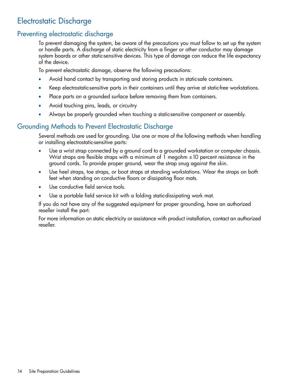 Electrostatic discharge, Preventing electrostatic discharge | HP Integrity BL870c Server-Blade User Manual | Page 14 / 47
