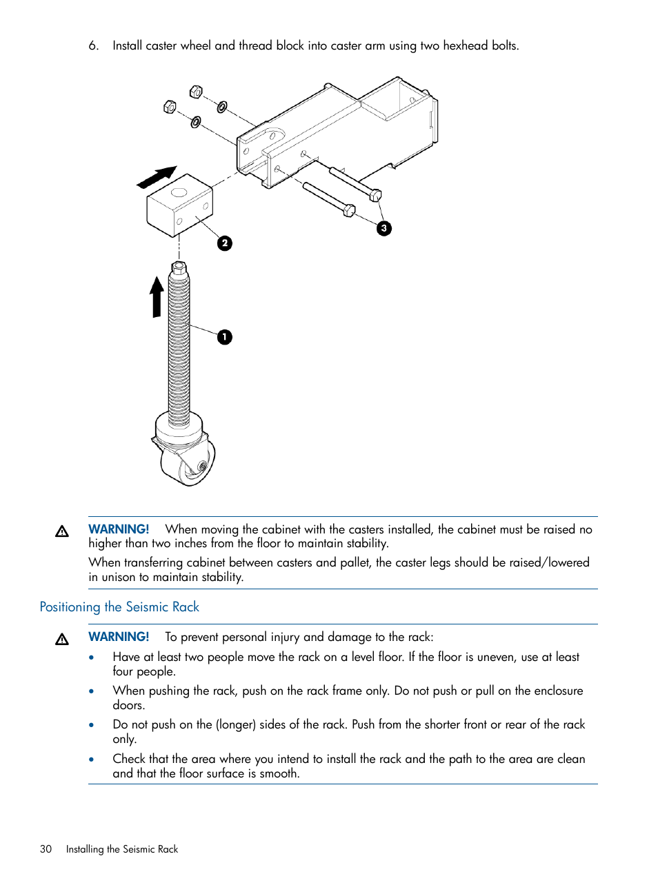 Positioning the seismic rack | HP Integrity BL870c Server-Blade User Manual | Page 30 / 47