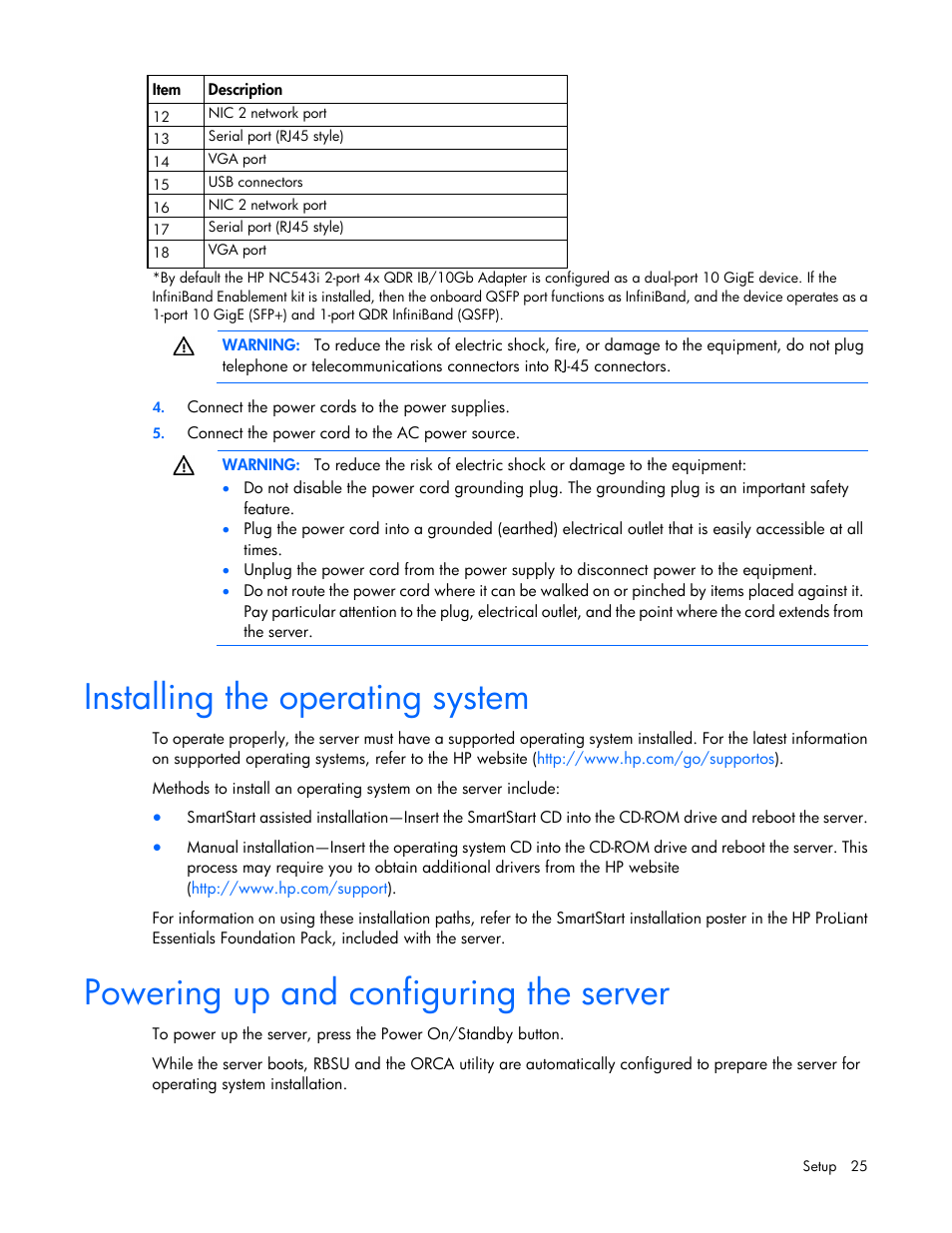 Installing the operating system, Powering up and configuring the server | HP ProLiant SL390s G7 Server User Manual | Page 25 / 87
