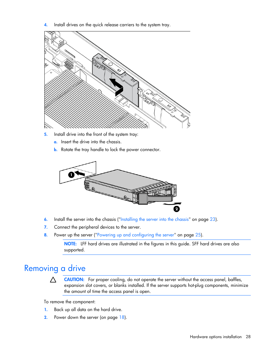 Removing a drive | HP ProLiant SL390s G7 Server User Manual | Page 28 / 87