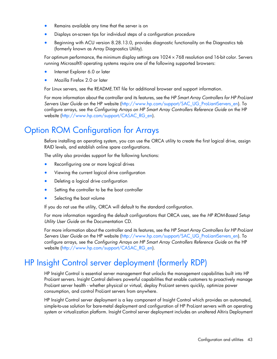 Option rom configuration for arrays | HP ProLiant SL390s G7 Server User Manual | Page 43 / 87