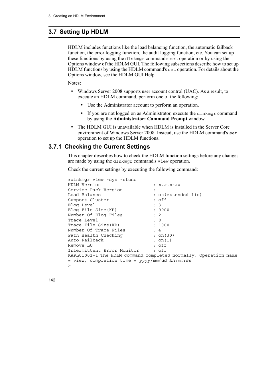 7 setting up hdlm, 1 checking the current settings | HP Hitachi Dynamic Link Manager Software User Manual | Page 166 / 492