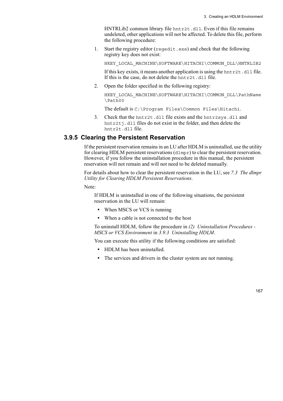 5 clearing the persistent reservation | HP Hitachi Dynamic Link Manager Software User Manual | Page 191 / 492