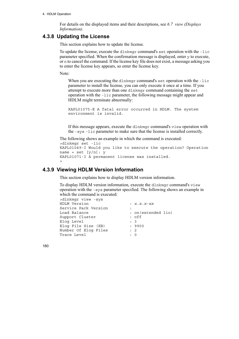 8 updating the license, 9 viewing hdlm version information | HP Hitachi Dynamic Link Manager Software User Manual | Page 204 / 492