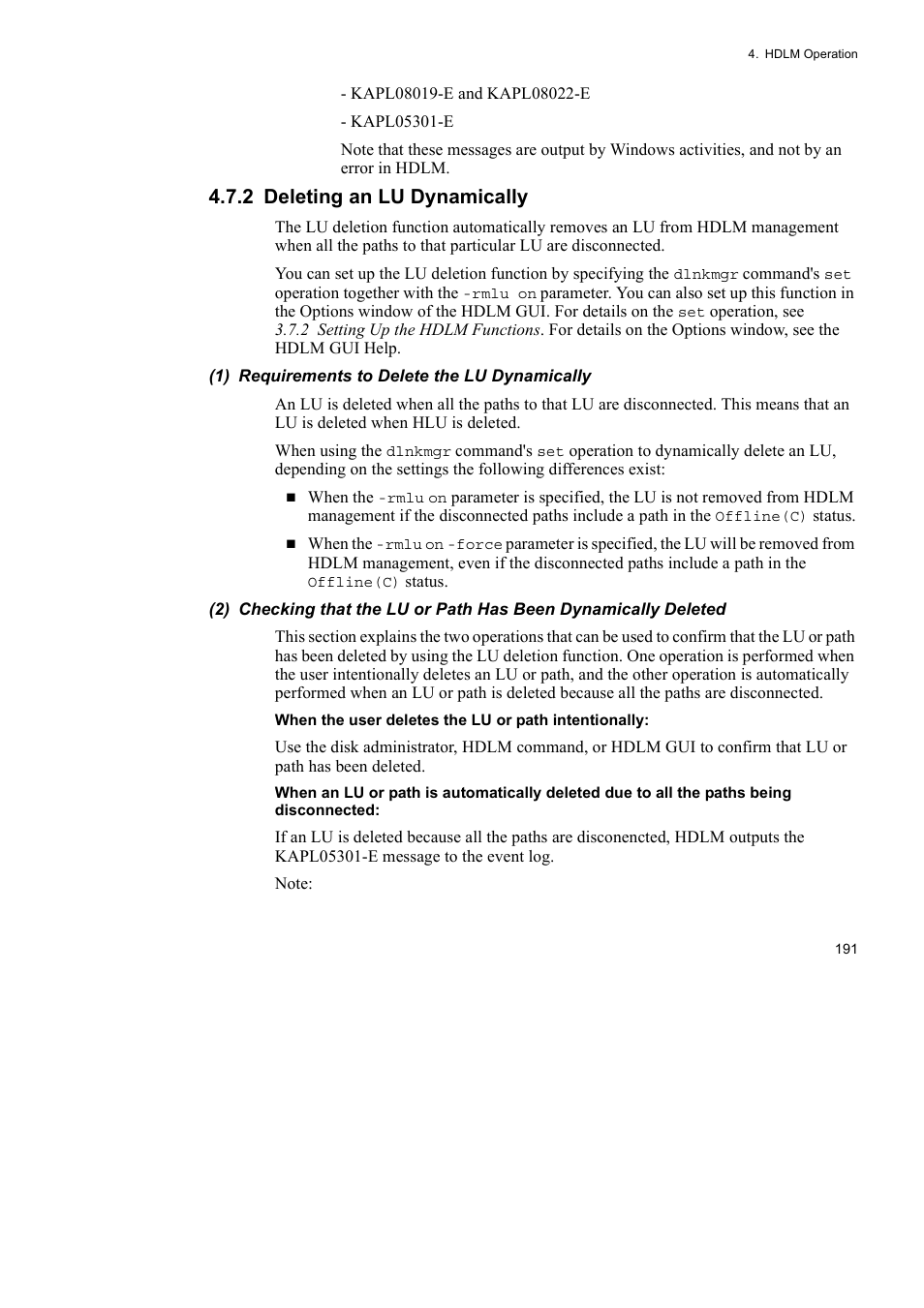 2 deleting an lu dynamically | HP Hitachi Dynamic Link Manager Software User Manual | Page 215 / 492