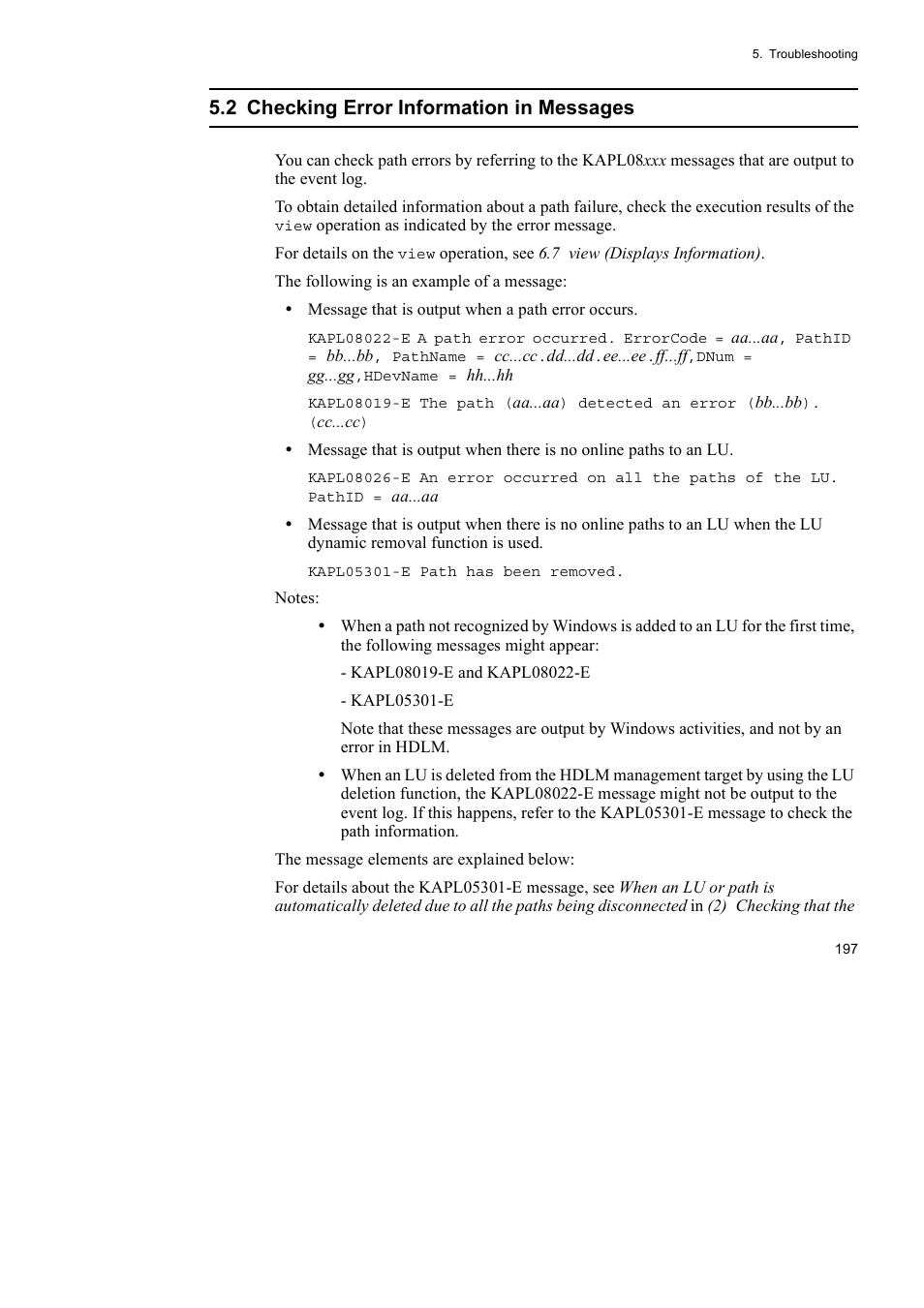 2 checking error information in messages | HP Hitachi Dynamic Link Manager Software User Manual | Page 221 / 492