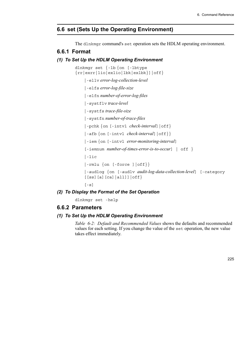 6 set (sets up the operating environment), 1 format, 2 parameters | HP Hitachi Dynamic Link Manager Software User Manual | Page 249 / 492