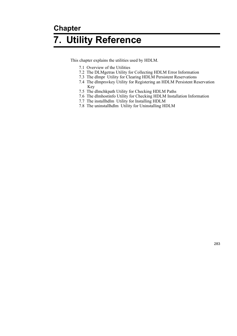 Utility reference, Chapter | HP Hitachi Dynamic Link Manager Software User Manual | Page 307 / 492