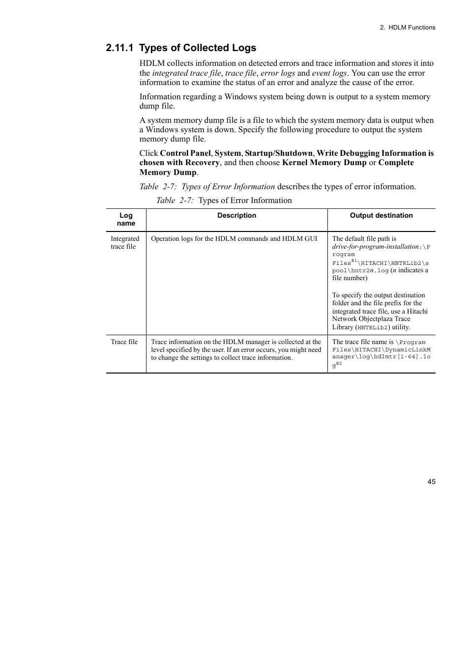 1 types of collected logs | HP Hitachi Dynamic Link Manager Software User Manual | Page 69 / 492