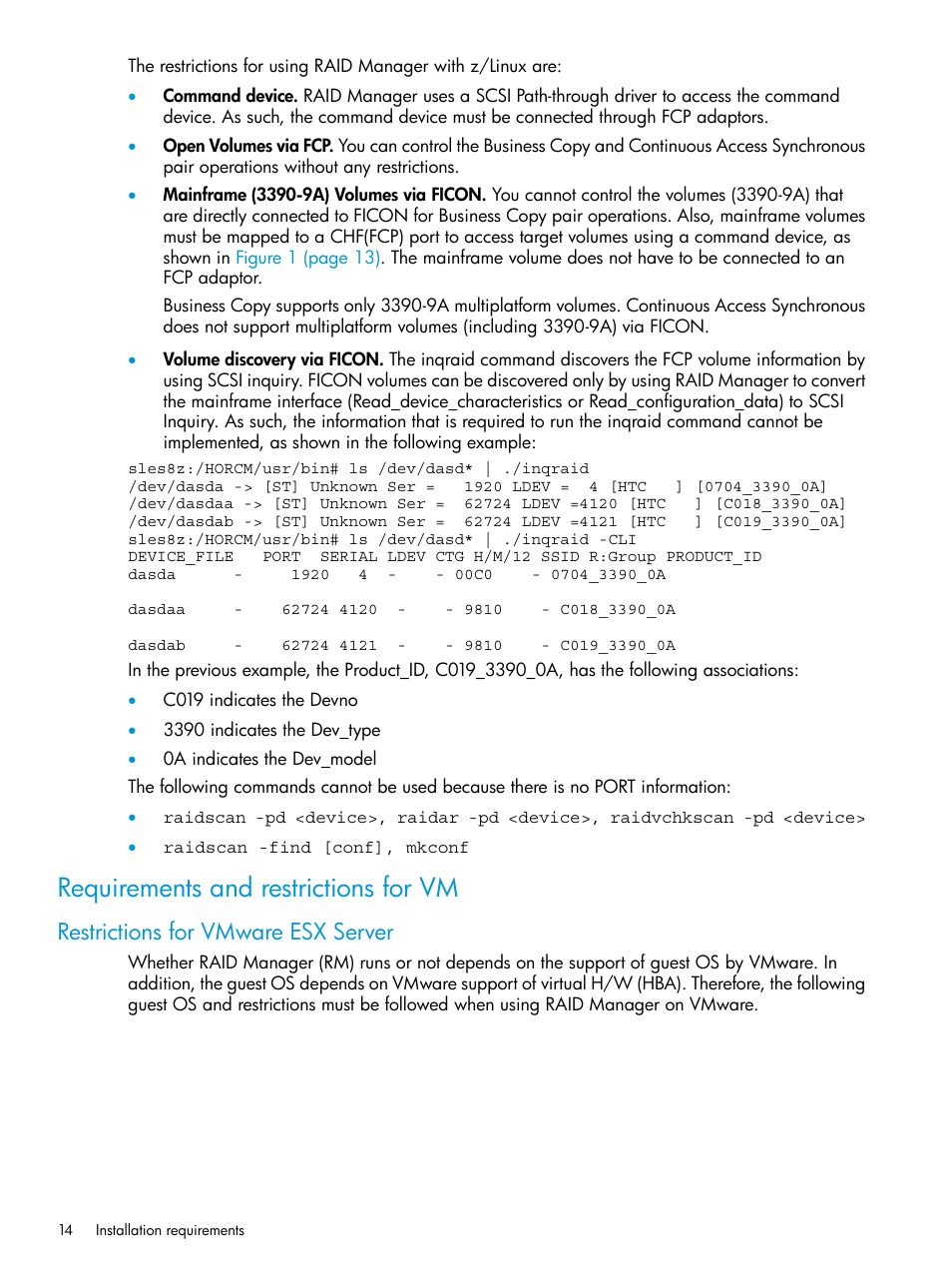 Requirements and restrictions for vm, Restrictions for vmware esx server | HP XP Racks User Manual | Page 14 / 97