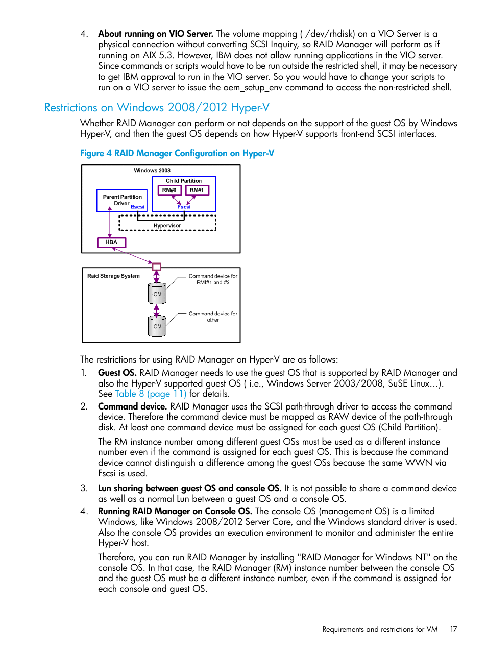 Restrictions on windows 2008/2012 hyper-v | HP XP Racks User Manual | Page 17 / 97