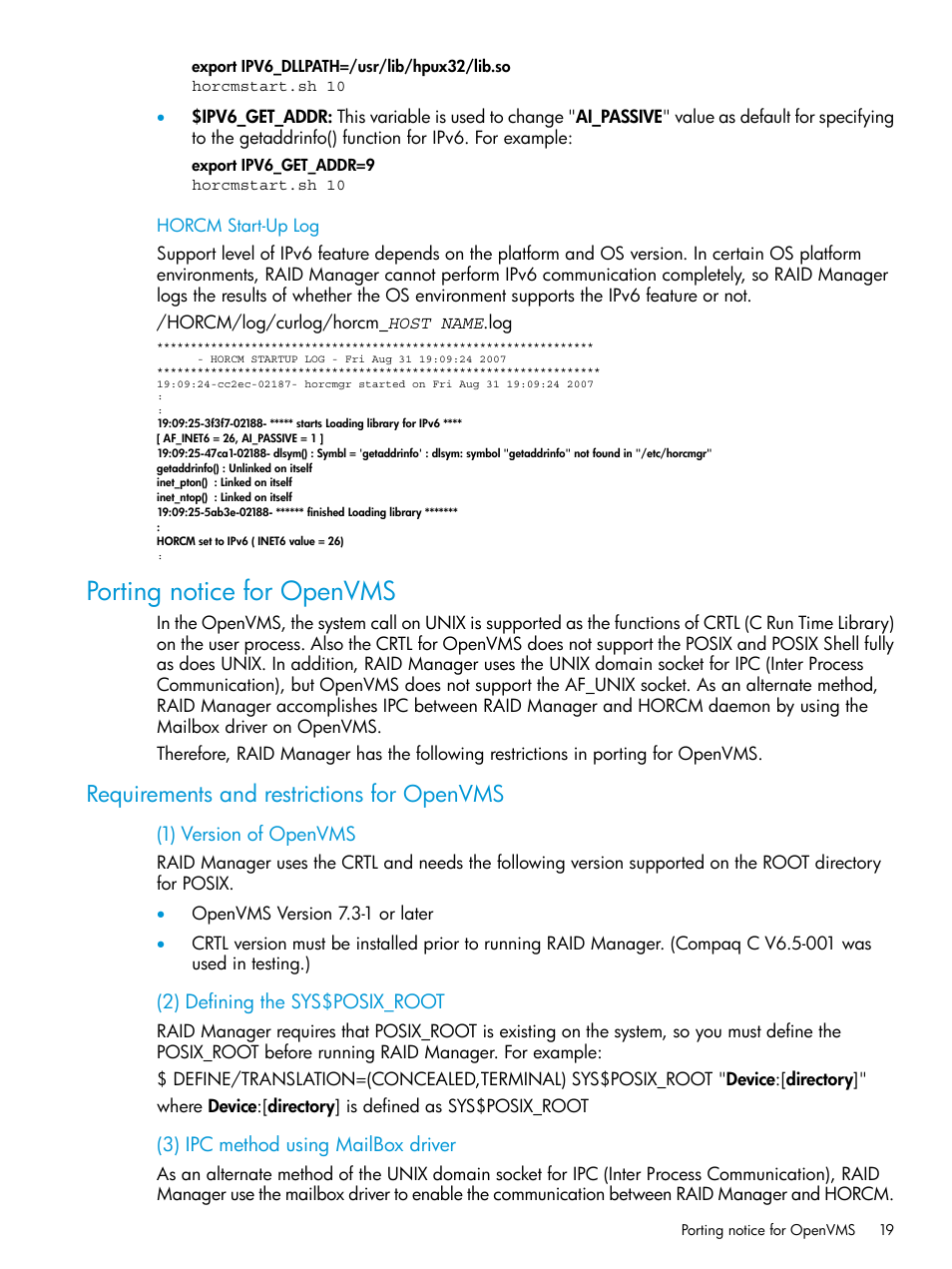 Porting notice for openvms, Requirements and restrictions for openvms | HP XP Racks User Manual | Page 19 / 97