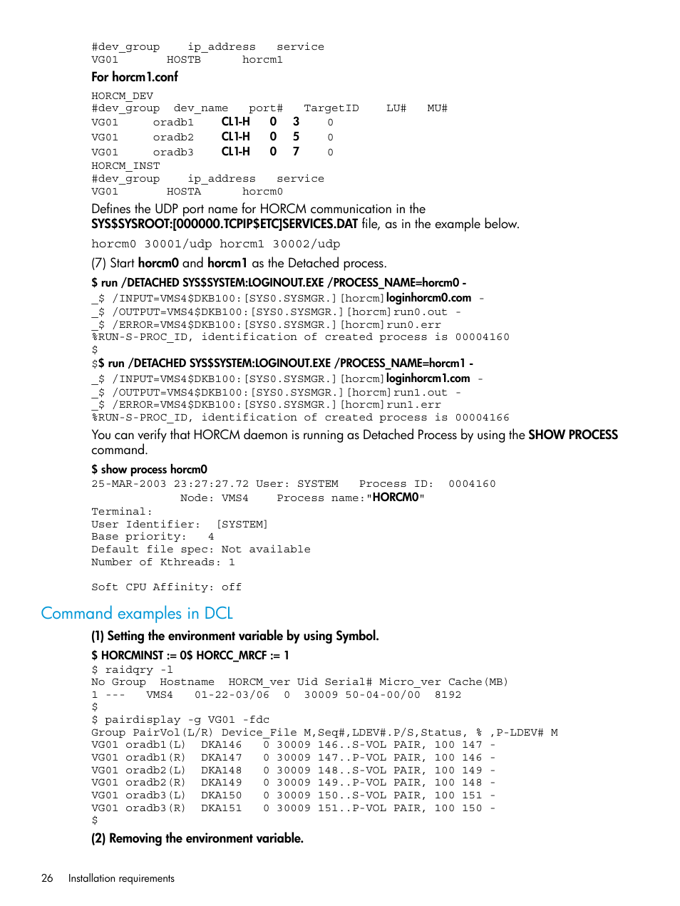 Command examples in dcl | HP XP Racks User Manual | Page 26 / 97