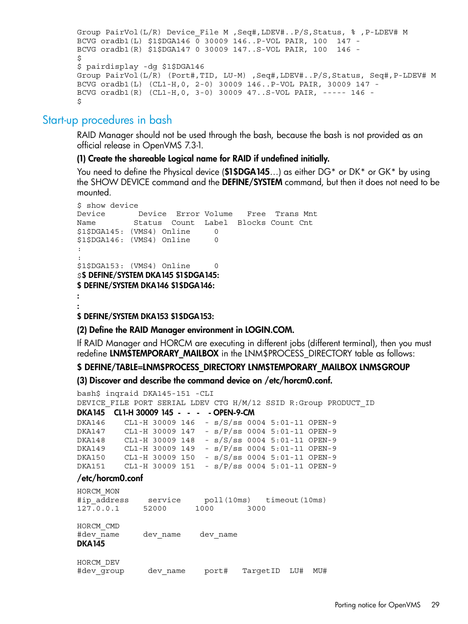 Start-up procedures in bash | HP XP Racks User Manual | Page 29 / 97