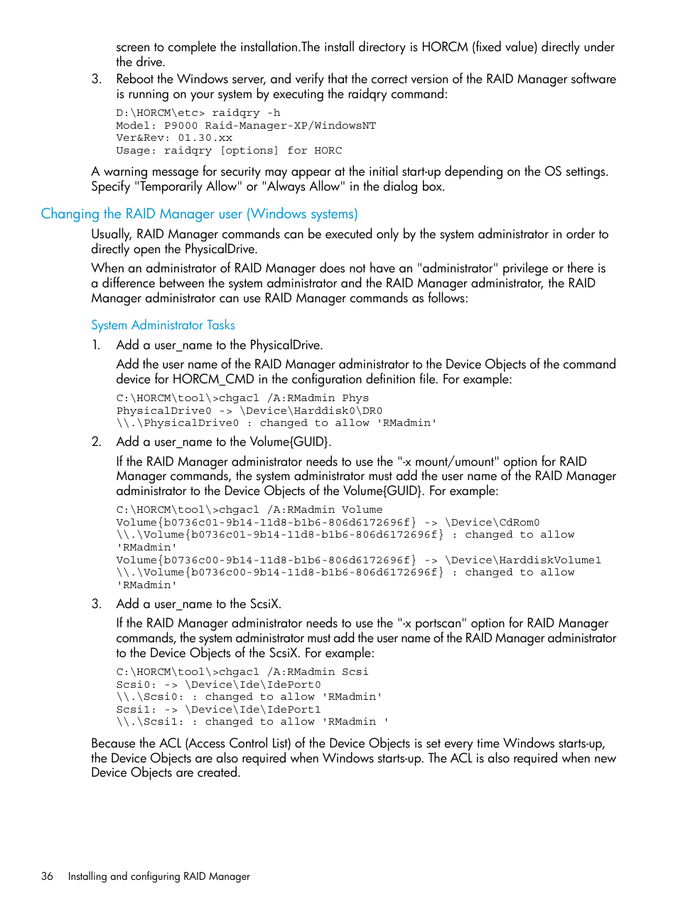 Changing the raid manager user (windows systems) | HP XP Racks User Manual | Page 36 / 97