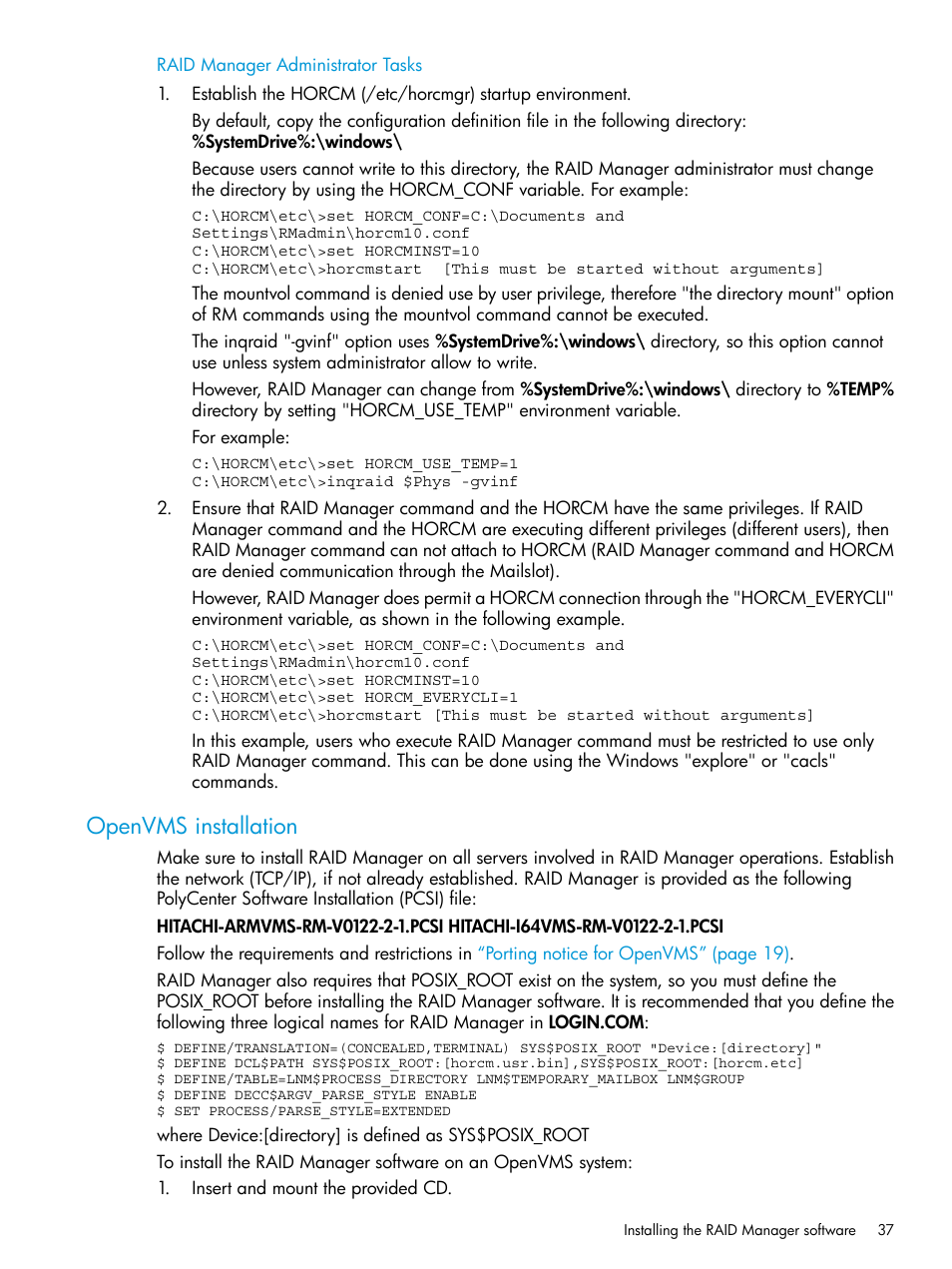 Openvms installation | HP XP Racks User Manual | Page 37 / 97