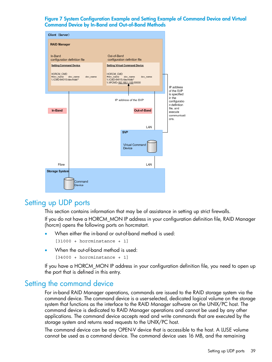 Setting up udp ports, Setting the command device, Setting up udp ports setting the command device | HP XP Racks User Manual | Page 39 / 97