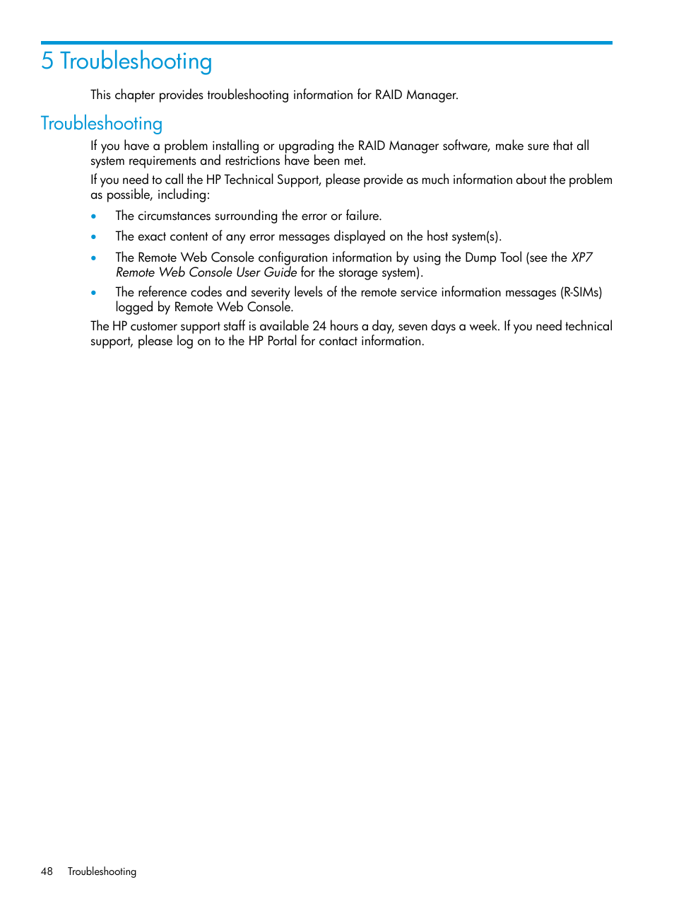 5 troubleshooting, Troubleshooting | HP XP Racks User Manual | Page 48 / 97