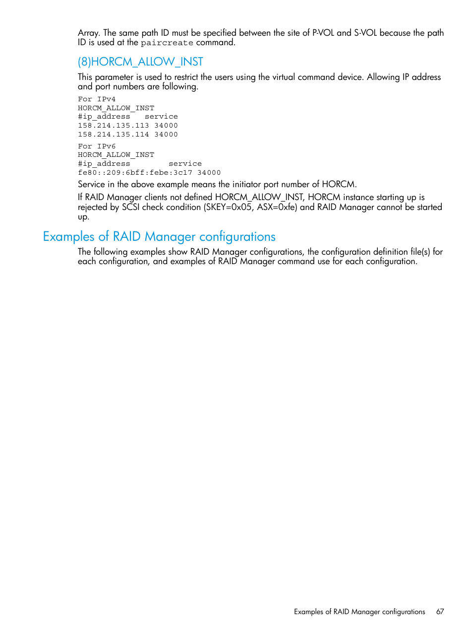 Examples of raid manager configurations, 8)horcm_allow_inst | HP XP Racks User Manual | Page 67 / 97