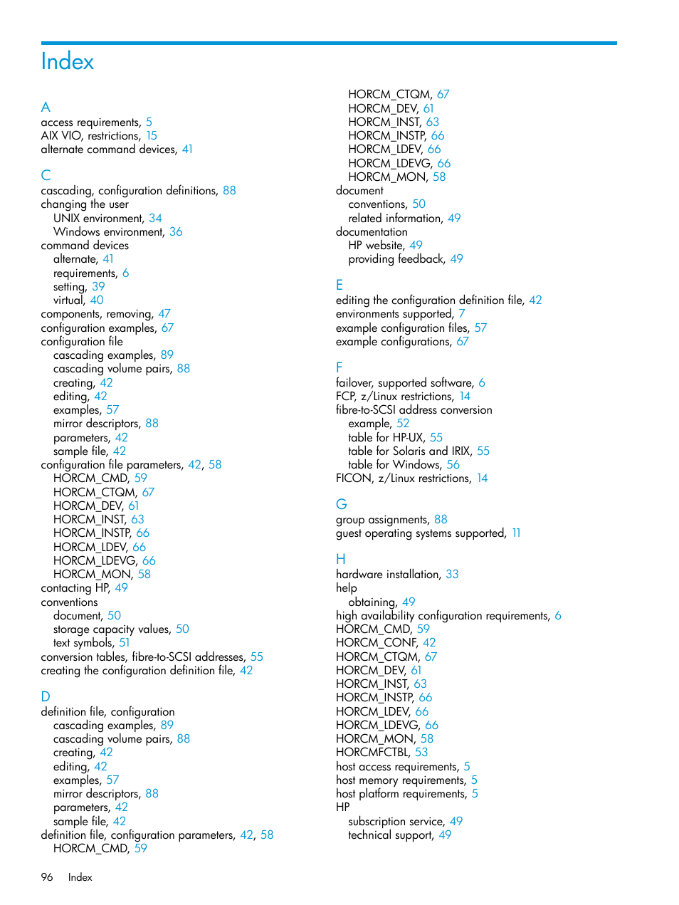 Index | HP XP Racks User Manual | Page 96 / 97