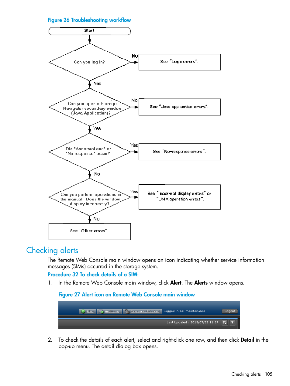 Checking alerts | HP XP7 Storage User Manual | Page 105 / 258