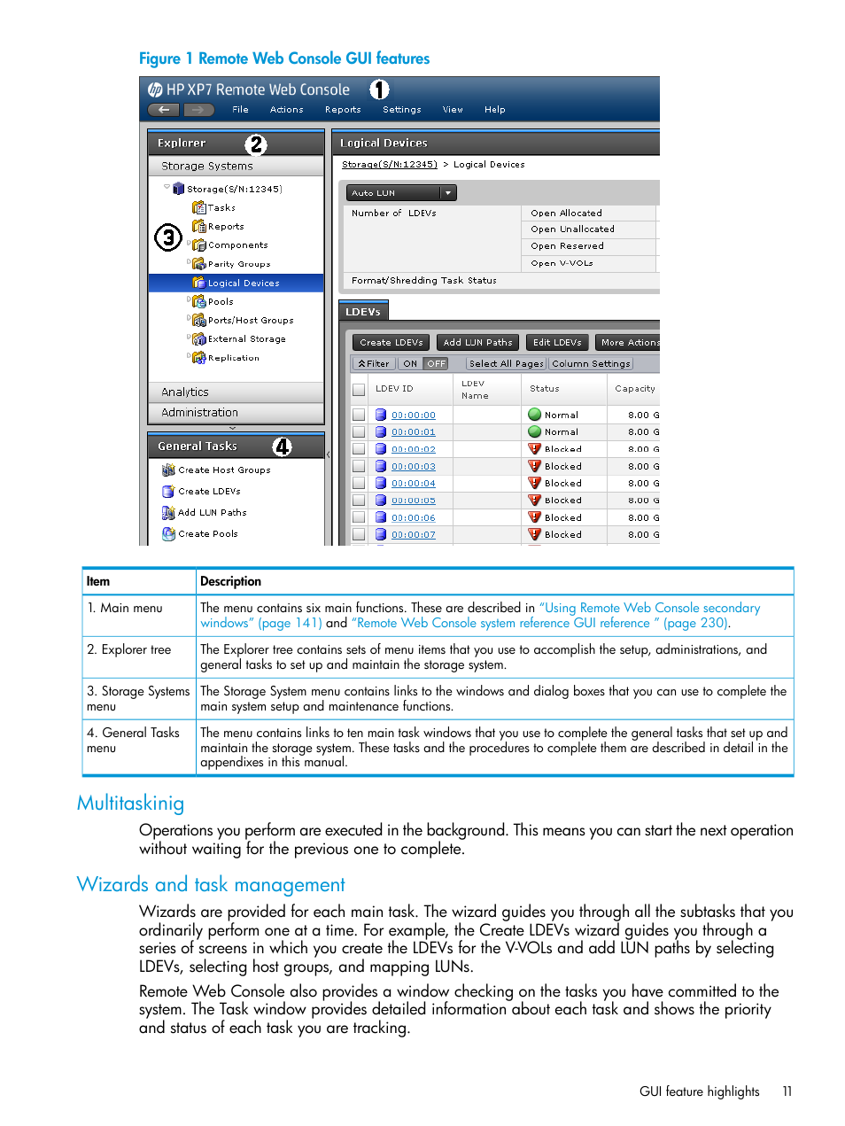 Multitaskinig, Wizards and task management, Multitaskinig wizards and task management | HP XP7 Storage User Manual | Page 11 / 258