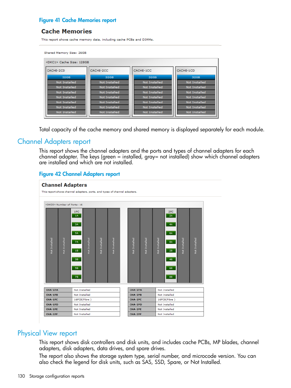 Channel adapters report, Physical view report, Channel adapters report physical view report | HP XP7 Storage User Manual | Page 130 / 258