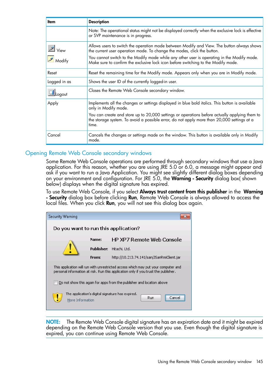 Opening remote web console secondary windows | HP XP7 Storage User Manual | Page 145 / 258