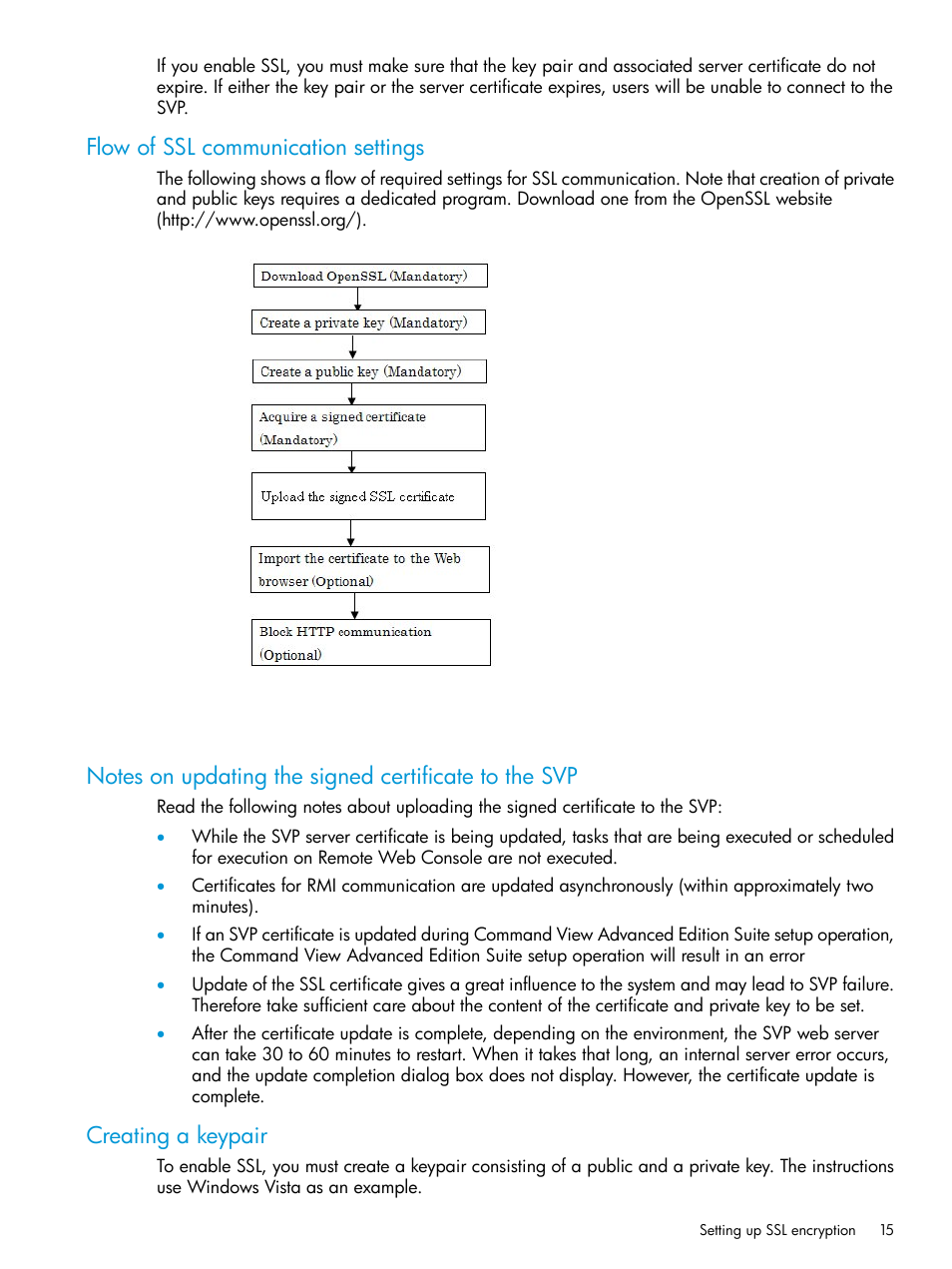 Flow of ssl communication settings, Creating a keypair | HP XP7 Storage User Manual | Page 15 / 258