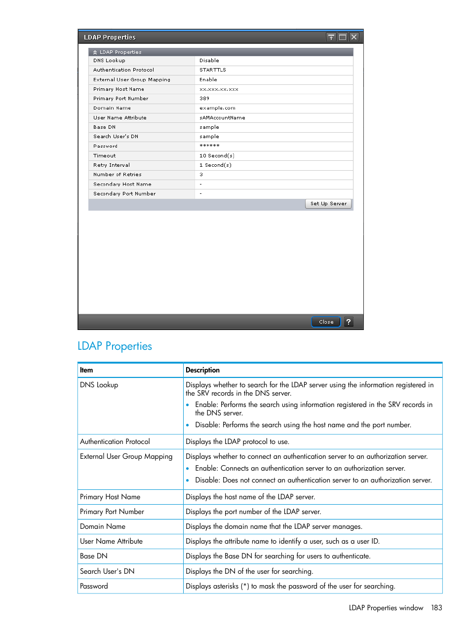 Ldap properties | HP XP7 Storage User Manual | Page 183 / 258