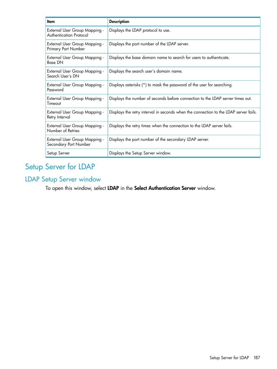 Setup server for ldap, Ldap setup server window | HP XP7 Storage User Manual | Page 187 / 258