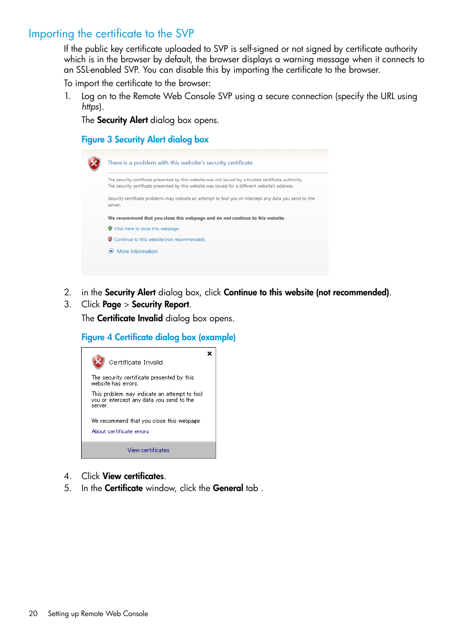 Importing the certificate to the svp | HP XP7 Storage User Manual | Page 20 / 258