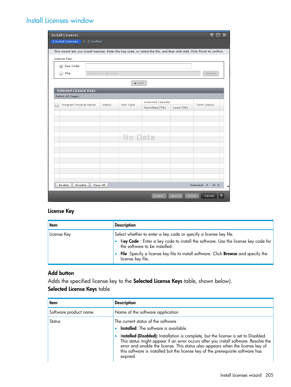 Install licenses window | HP XP7 Storage User Manual | Page 205 / 258