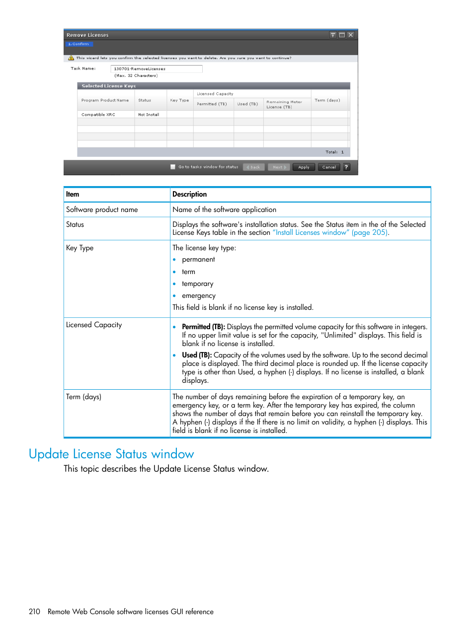 Update license status window | HP XP7 Storage User Manual | Page 210 / 258