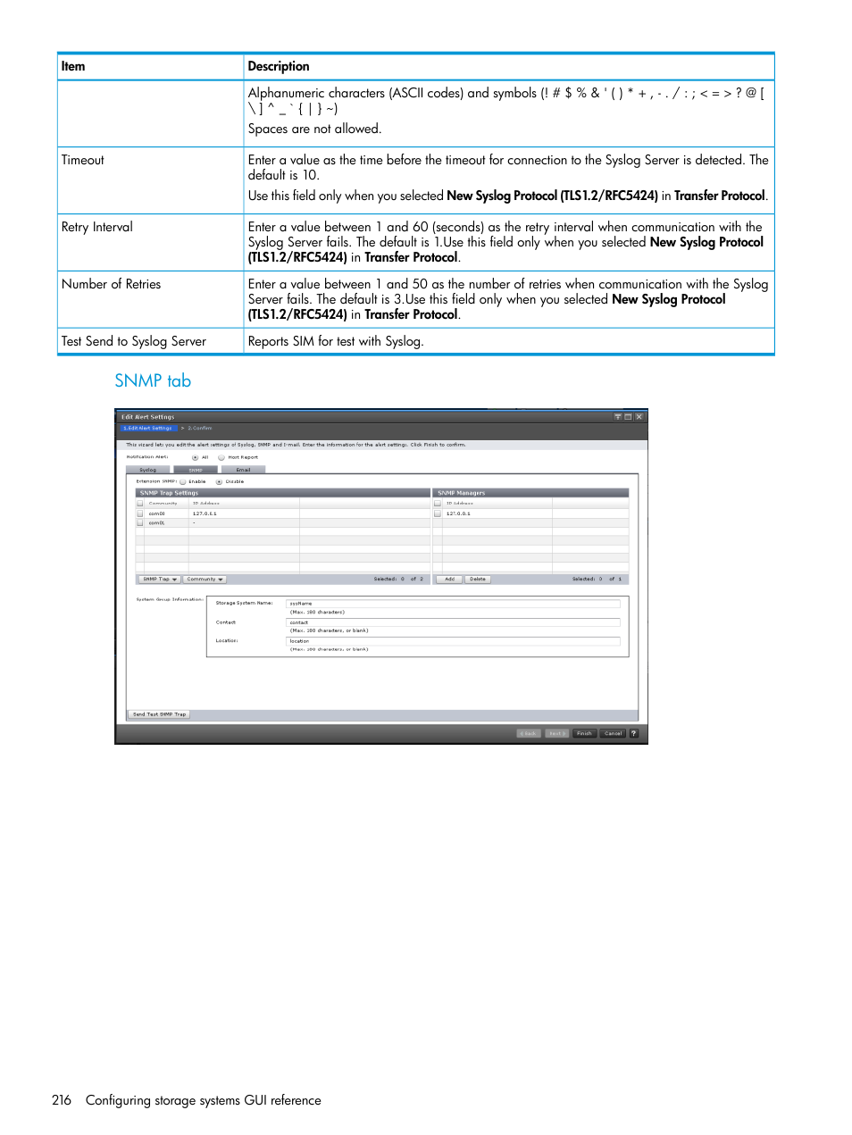 Snmp tab | HP XP7 Storage User Manual | Page 216 / 258