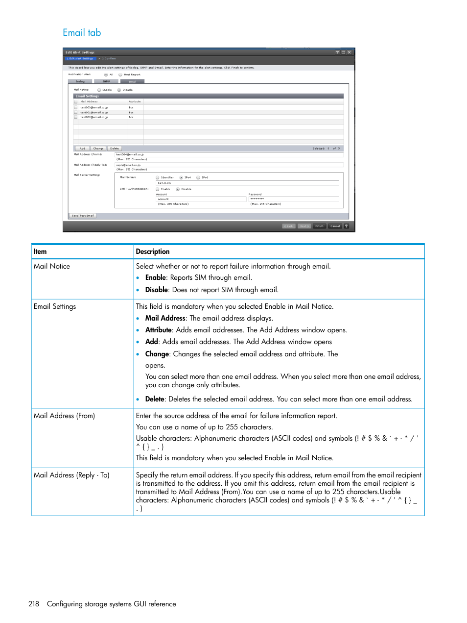 Email tab | HP XP7 Storage User Manual | Page 218 / 258