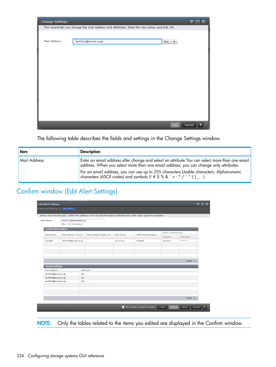 Confirm window (edit alert settings) | HP XP7 Storage User Manual | Page 224 / 258