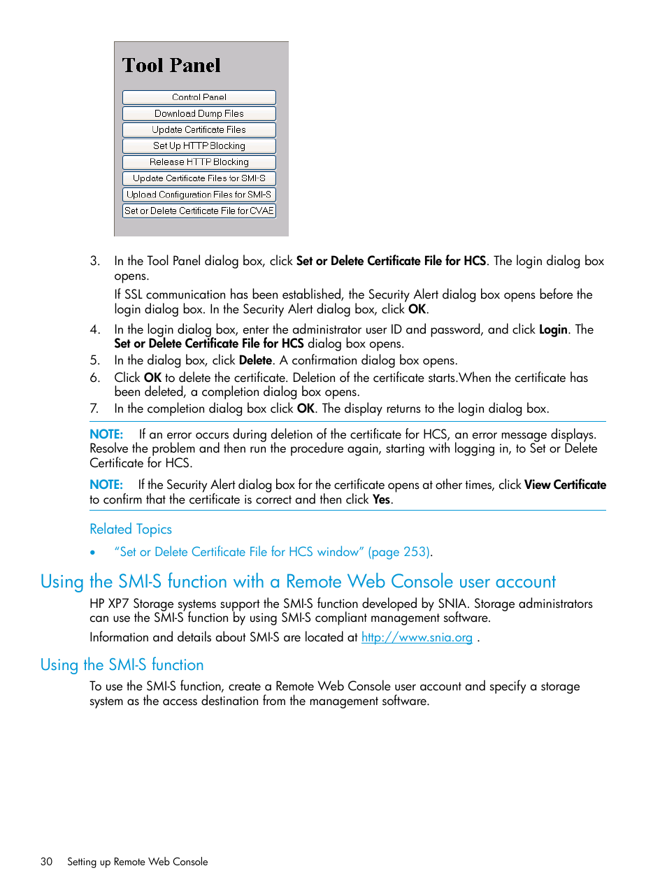 Using the smi-s function | HP XP7 Storage User Manual | Page 30 / 258