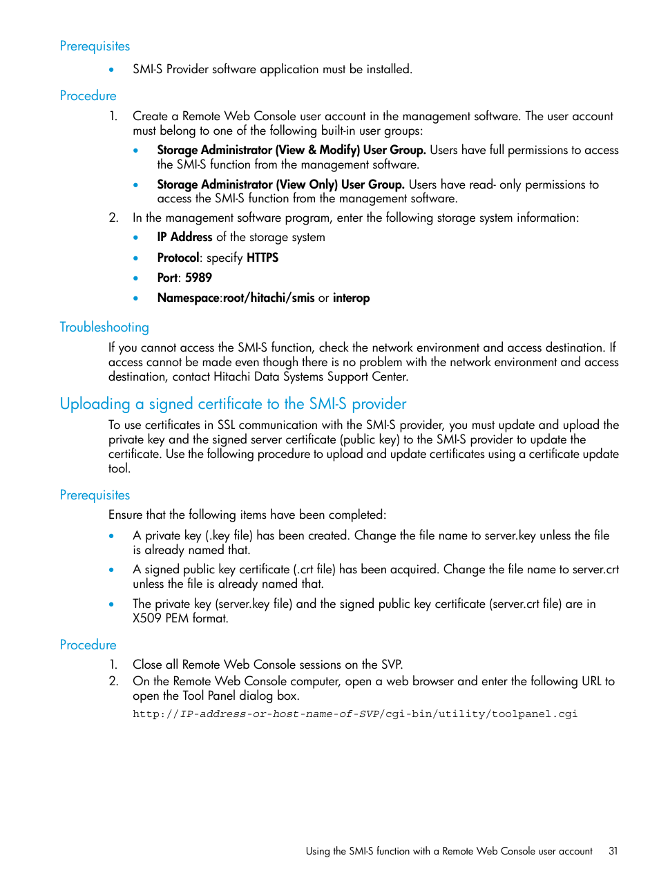 Prerequisites, Procedure, Troubleshooting | Prerequisites procedure troubleshooting, Prerequisites procedure | HP XP7 Storage User Manual | Page 31 / 258