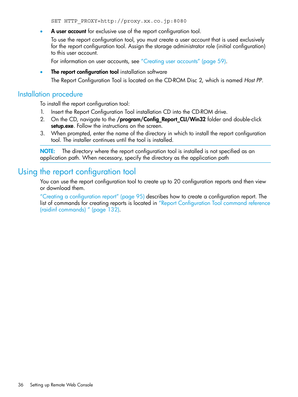 Installation procedure, Using the report configuration tool | HP XP7 Storage User Manual | Page 36 / 258