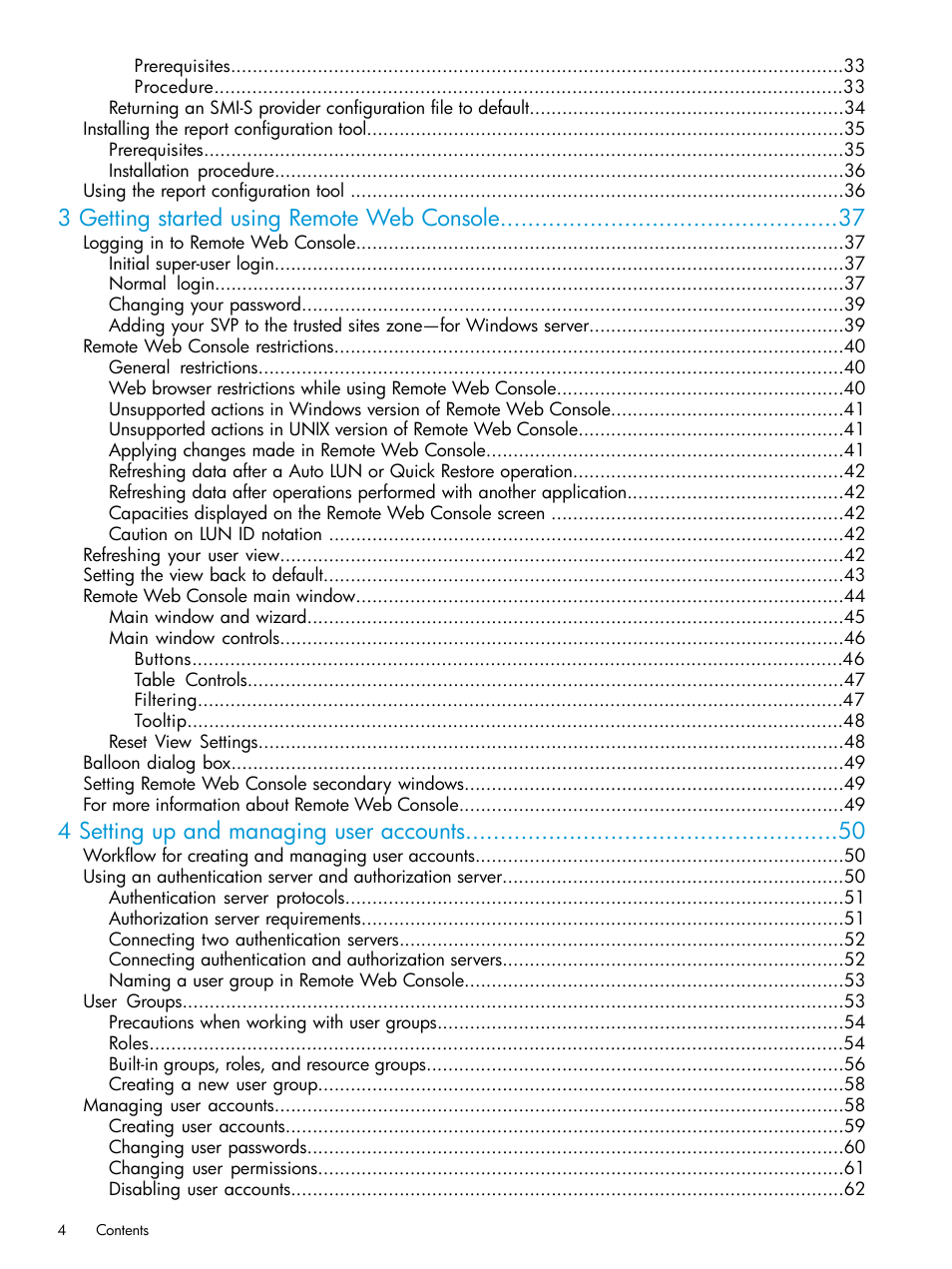 3 getting started using remote web console, 4 setting up and managing user accounts | HP XP7 Storage User Manual | Page 4 / 258