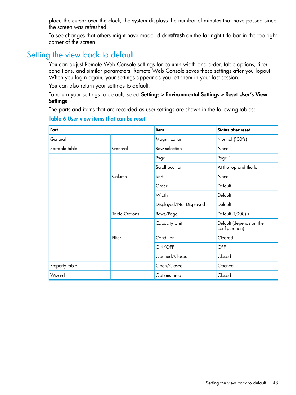 Setting the view back to default | HP XP7 Storage User Manual | Page 43 / 258