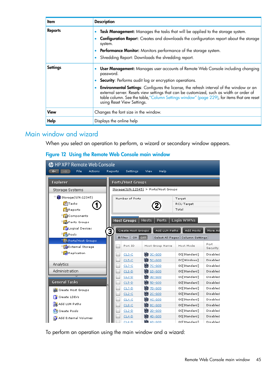 Main window and wizard | HP XP7 Storage User Manual | Page 45 / 258