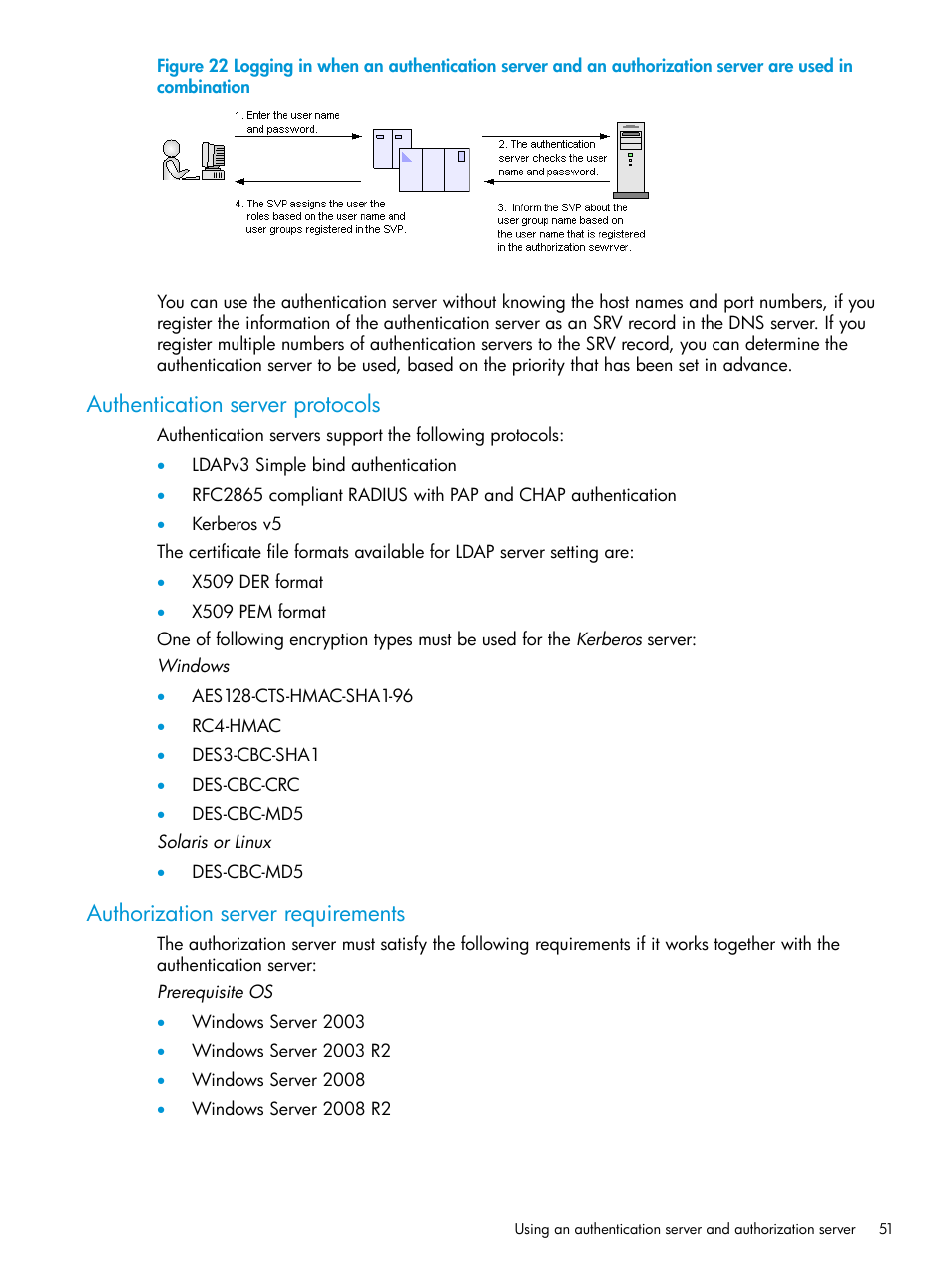 Authentication server protocols, Authorization server requirements | HP XP7 Storage User Manual | Page 51 / 258