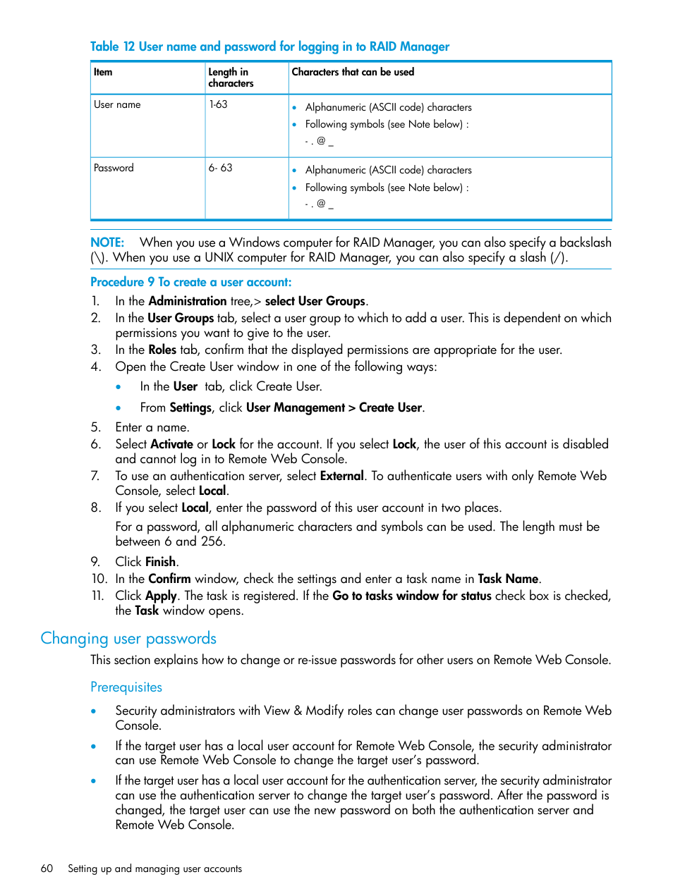 Changing user passwords | HP XP7 Storage User Manual | Page 60 / 258